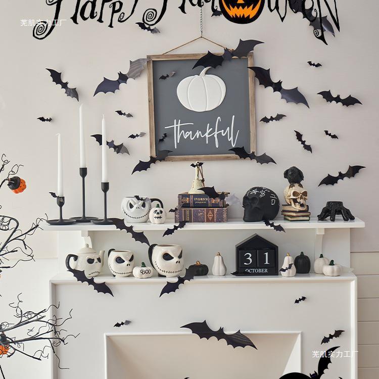 Halloween Pumpkin Lantern Decorations: Bat Ornaments & Scene Props for Bars and Shops