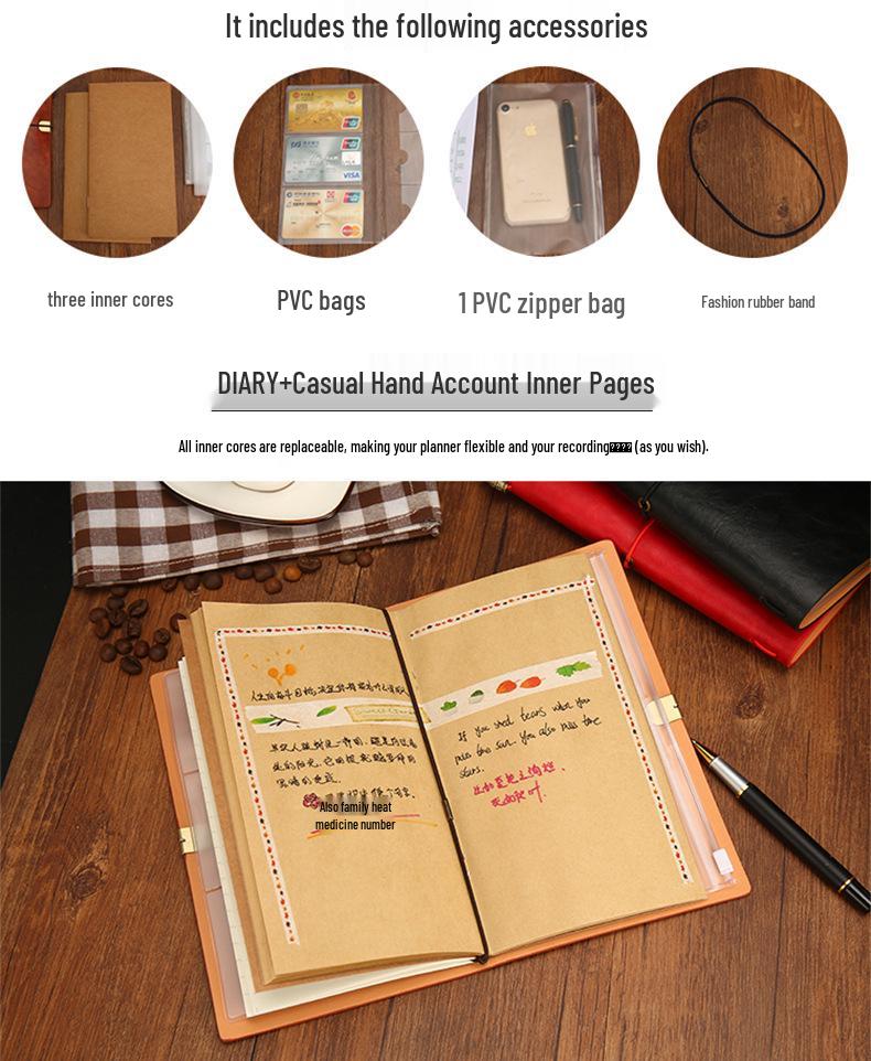 A6 Retro Travel Faux Leather Planner Notebook - Nostalgic Custom Multifunctional Design for Business