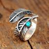 Independent Station Turquoise Ring Fashion Vintage Feather Thai Silver Opening Men's and Women's Rings Spot