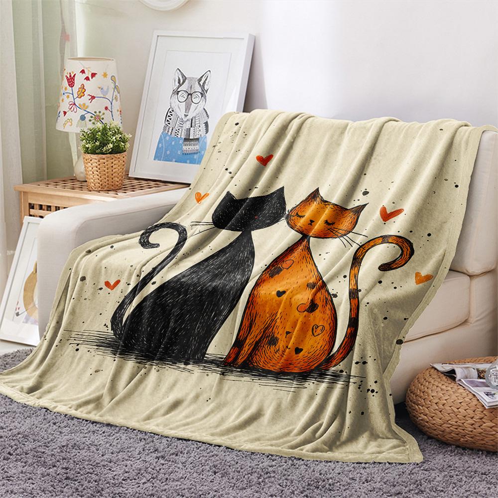 Coperta in Flanella con Stampa di Due Gatti, Alta Qualità, Confortevole per Tutte le Stagioni, Arredamento per la Casa, Calore e Comfort