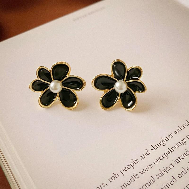 Summer flower stud earrings smudged enamel drop glaze stud earrings pearl colored earrings candlelight retro colored drop earrings