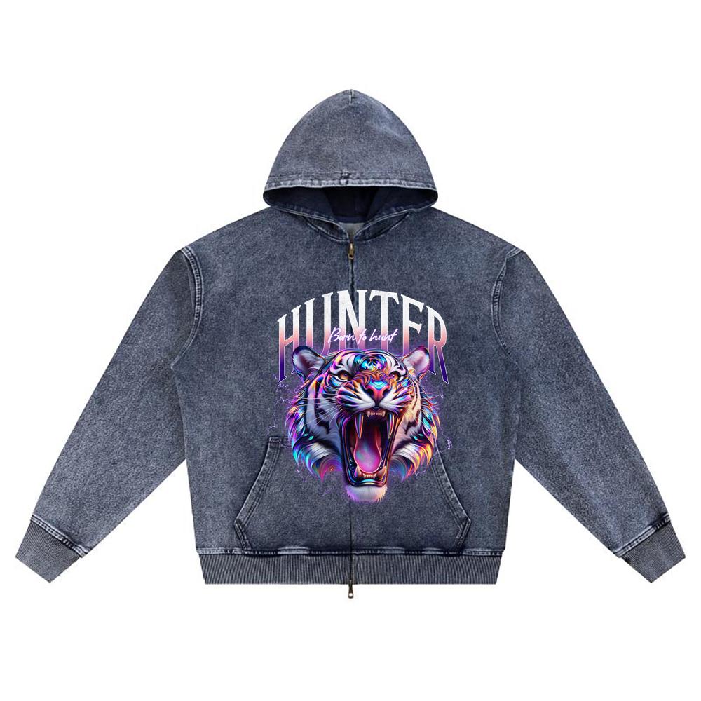 

Худи на молнии из вязаного денима с принтом DTG Hunter Born to hunt Brother XL темно-синий