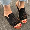 Women's Ladies Fashion Casual Flat Fringe Shoes Slippers Peep Toe Sandals