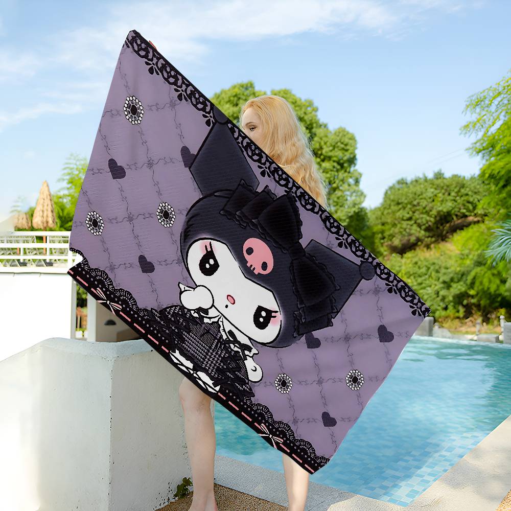 

K-Kuromi Beach Towel Colorful Bath Towels For Girl Microfiber Quick Dry Sand Free Beach Yoga Spa Gym Pool W30*H60(CM)