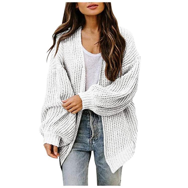 Cardigans Femininos - Cardigan de Tricô Grosso com Abertura Frontal Suéter Feminino de Caimento Solto Manga Longa Roupa Exterior Casual Outono Inverno Para Camadas