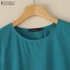 ZANZEA Women Casual Round Neck Summer Short Sleeve Cotton Tops