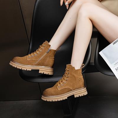 Thick-soled Martin Boots Women's Autumn and Winter New Cotton Retro Rhubarb Boots Genuine Leather Short Boots British Matte Locomotive Boots
