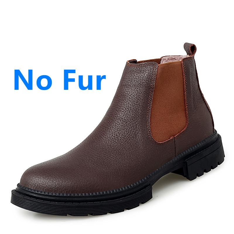 Newest Mens Boots Chelsea Fashion Shoes Winter Black Genuine Leather Platform Shoes Male Footwear Warm Plush Winter Motocross Boots