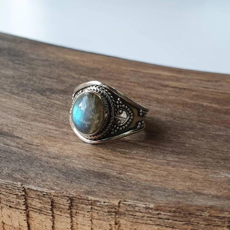 Silver Labradorite Ring 925 Sterling Silver Solid Red Stone Fashion Statement Rings for Women's Gift Idea Gemstone Jewelry Gemstone Handmade Rings