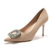 Pointed thin heel suede flower buckle rhinestone women's shoes daily versatile elegant high heels