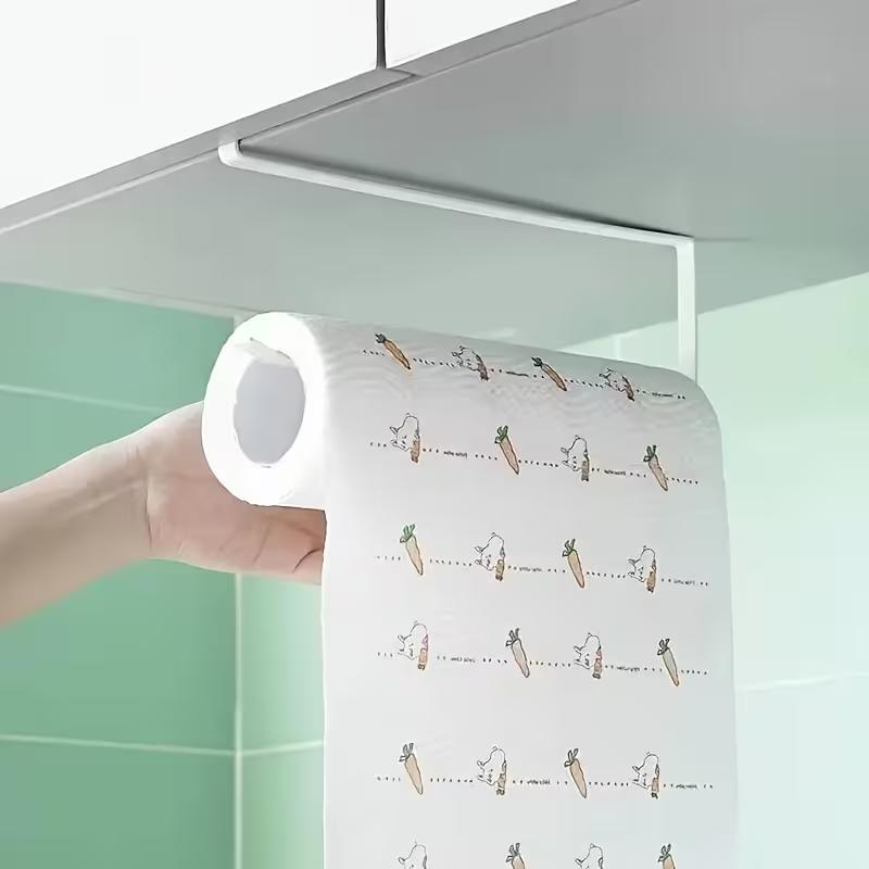 

Kitchen Tissue Rack Free Punching Kitchen Cabinet Hanging Roll Paper Rack Rag Oil-absorbing Paper Film Hanging Rack Kitchen Shelf білий