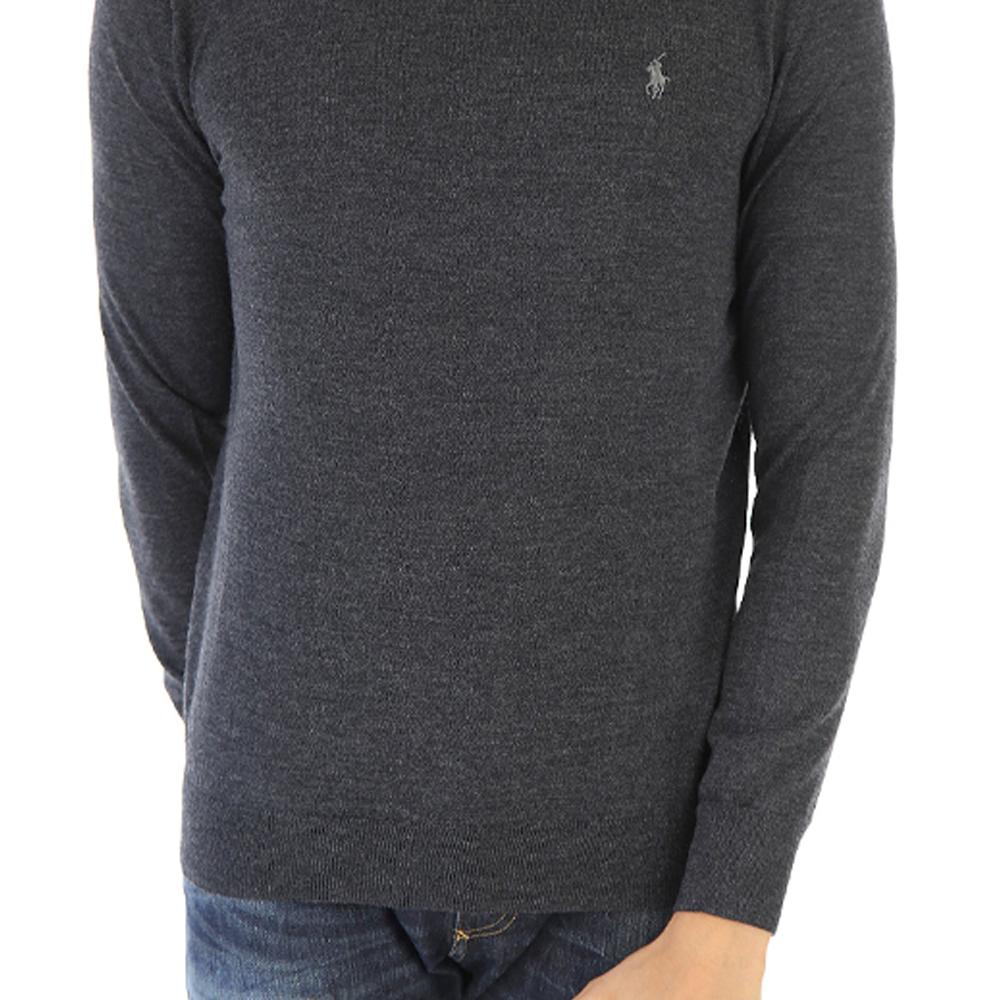Polo Ralph Lauren Small Logo Pattern Loose Fit Round Neck Wool Sweater Men Sweater Dark-Gray 710714346-008