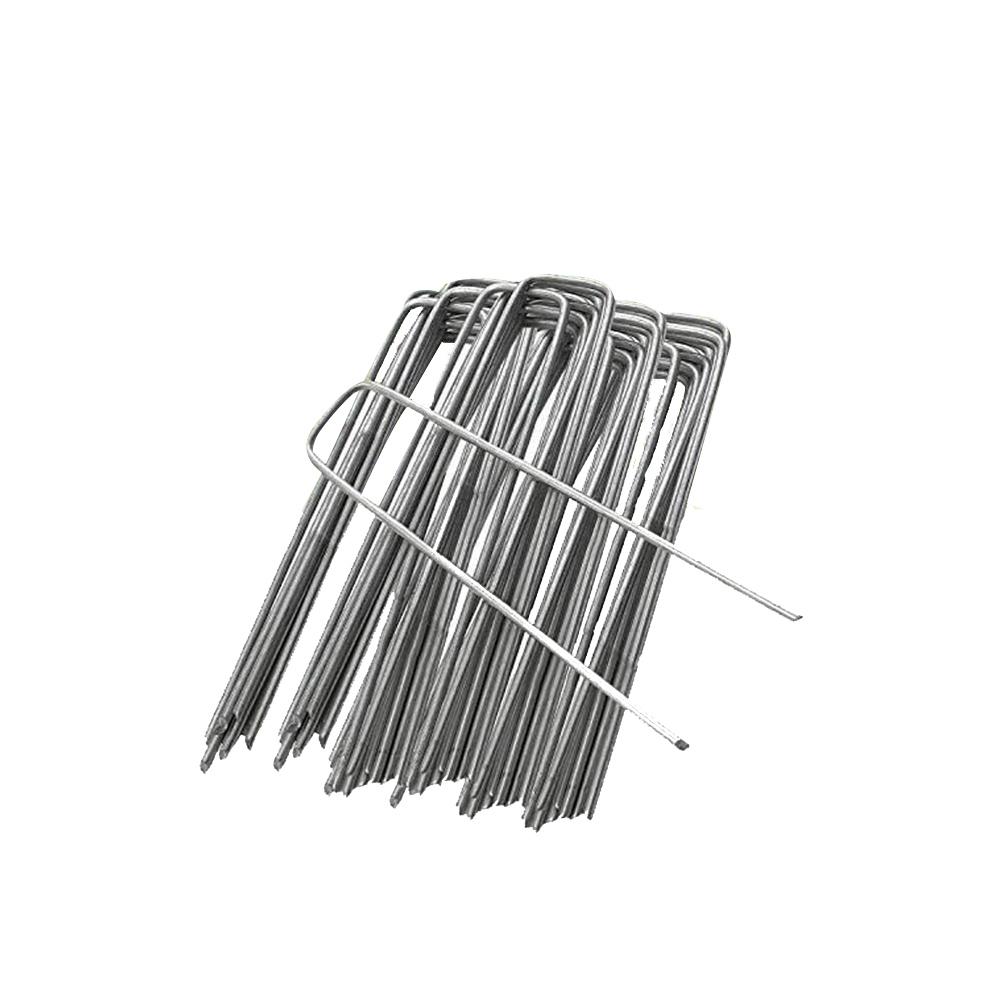 50pcs Silver Garden Landscape Staples 4x15cm U Pins for Lawn Turf Grass Fixing