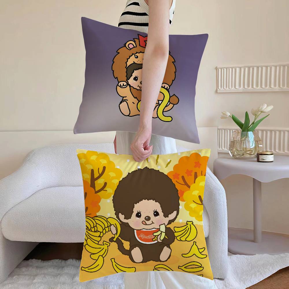 Cute Cartoon M-Monchhichis-MT Pillow Case Printed Brushed Fleece Pillow Baby Skin-Touch Eco-Friendly Dye-Sublimat