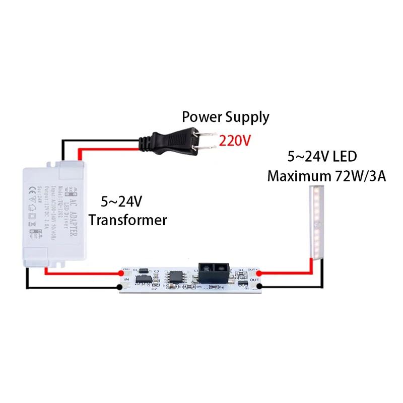 Hand Sweep Switch Module DC 5V 24V 3A LED Dimming Control Lamps Active Components Short Distance Scan Sweep Hand Sensor 1Pcs