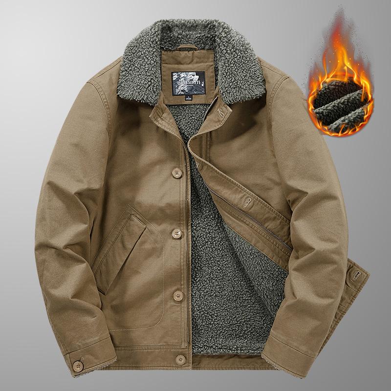 Hiver Homme Laine Épaissie Rembourrée Coton Chaud Veste Cachemire Revers Simple Boutonnage Cargo Veste Rembourrée Coton