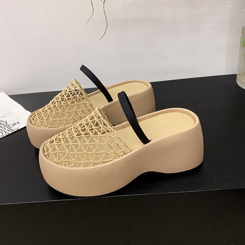 Damsandaler med kilklack i mesh, platåsandaler, ihåliga tofflor, nya muleskor 2025 sommar, nya designerslingbacks, vardagsskor, flipflops