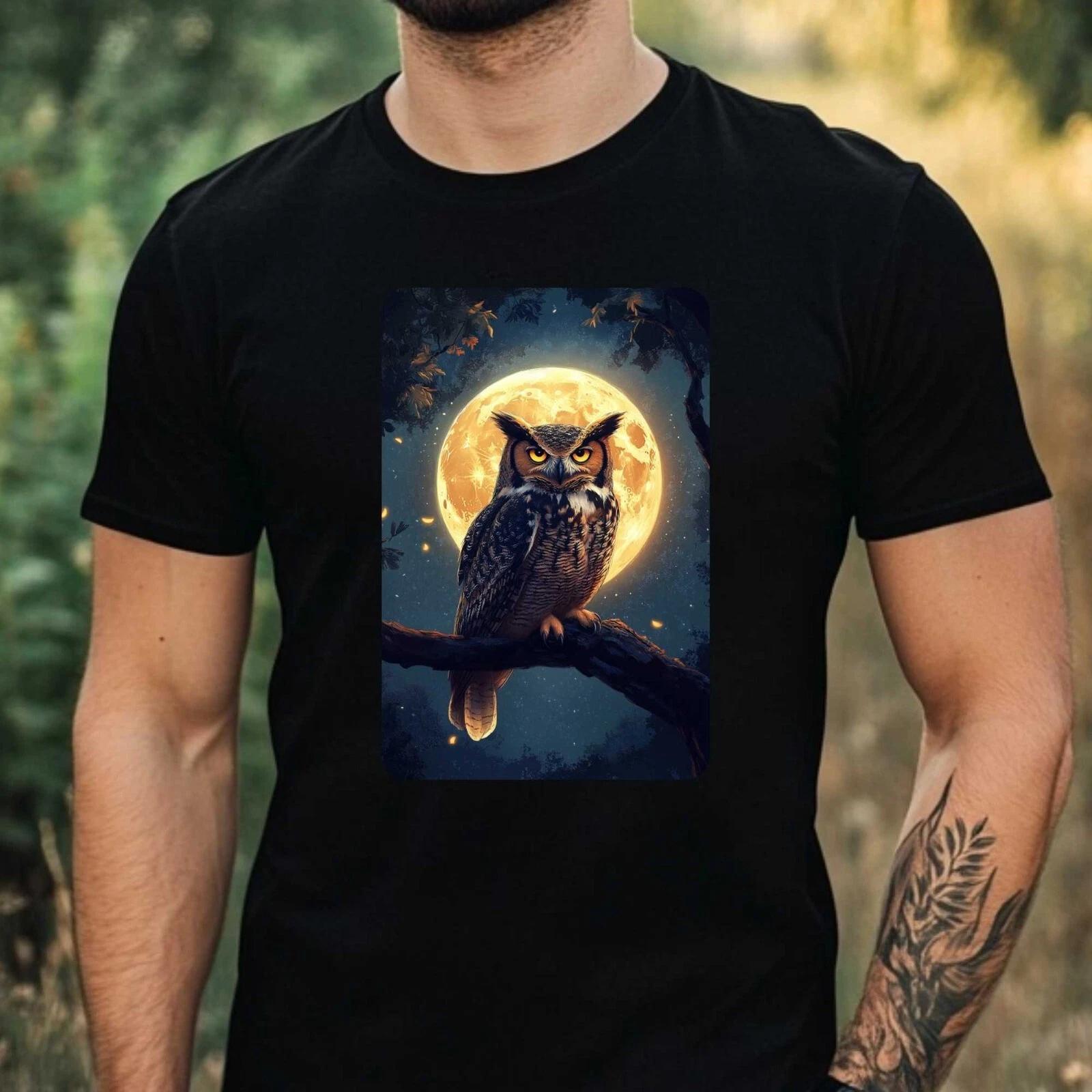T-Shirt Herren Eule an Vollmond Motiv Baumwolle Größe XS bis 5XL XS