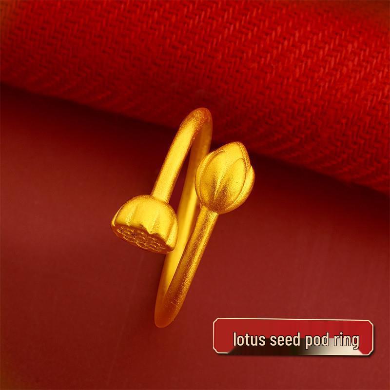 Gold Plated Peony Bow Ring for Women - Matte Brass Band Jewelry