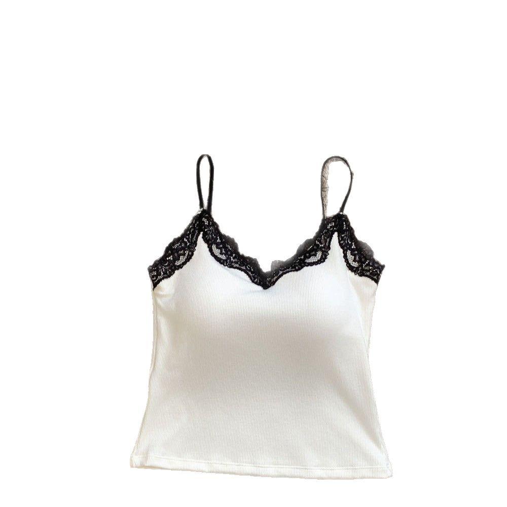 Graues Spitzen-Slim-Fit-Camisole mit eingebauten BH-Polstern - Damen Sommer Ärmelloses Top