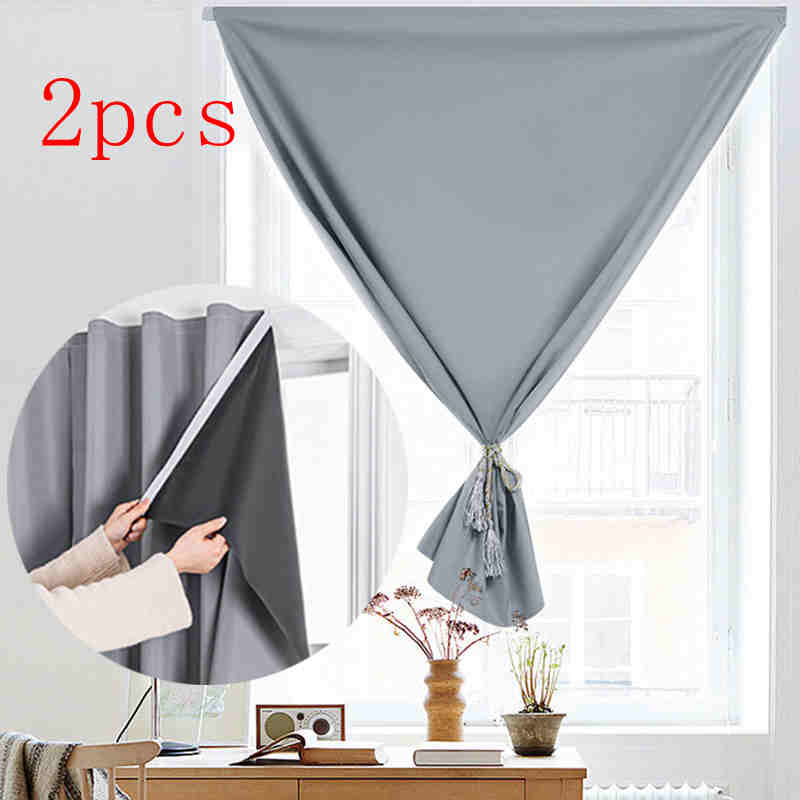 No Drill Easy Install 100% Blackout Short Curtains Kitchen Thermal UV Proof Windows Curtains Cover Privacy Flim Cloth Home Decor