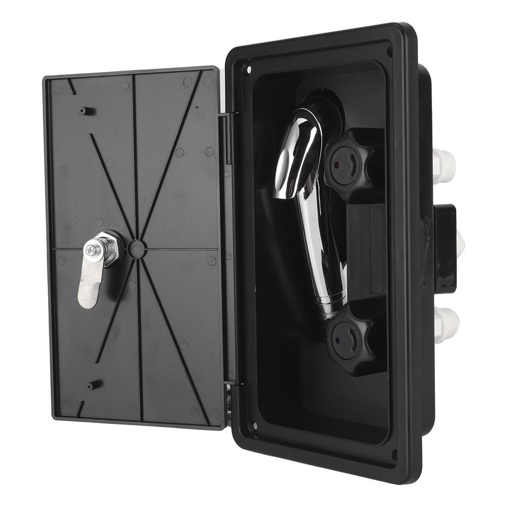 Exterior Shower Box Kit Hot Cold Water Dual Valve with Lock Keys 1/2in Thread for RV Motorhome Carav