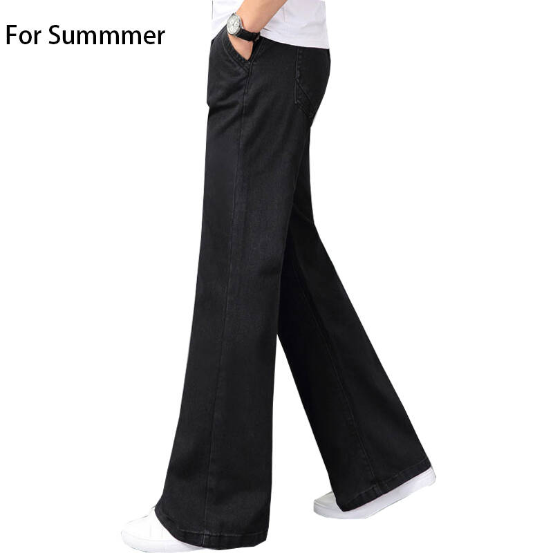 

Men s Mid-Rise Flared Jeans Summer Thin Loose Straight Jeans 28 чёрный