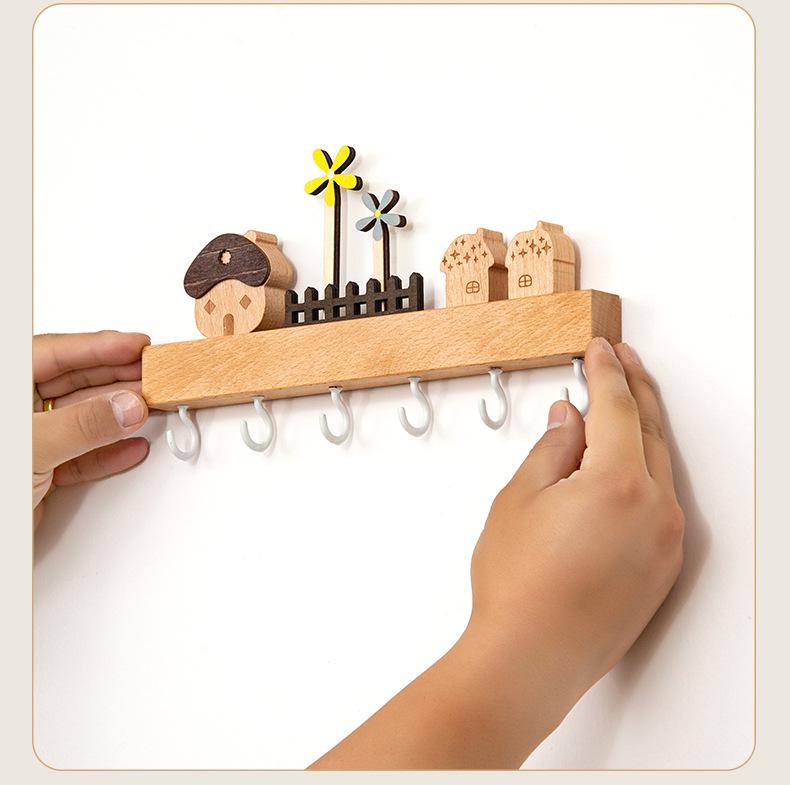 Nordic Wooden Wall Key Holder & Shelf - Stylish Entryway Hook for Keys & Decor