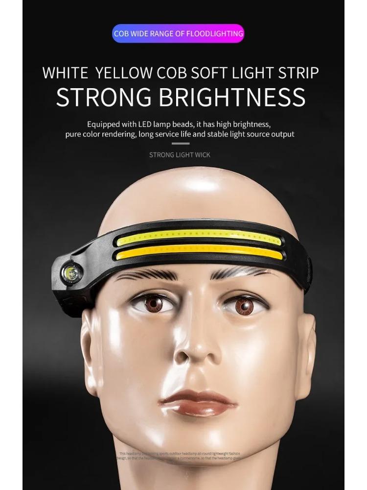 LED COB Induction Headlamp Built-in Battery Sensor Head Flashlight USB Rechargeable 5 Lighting Modes Waterproof Headlight