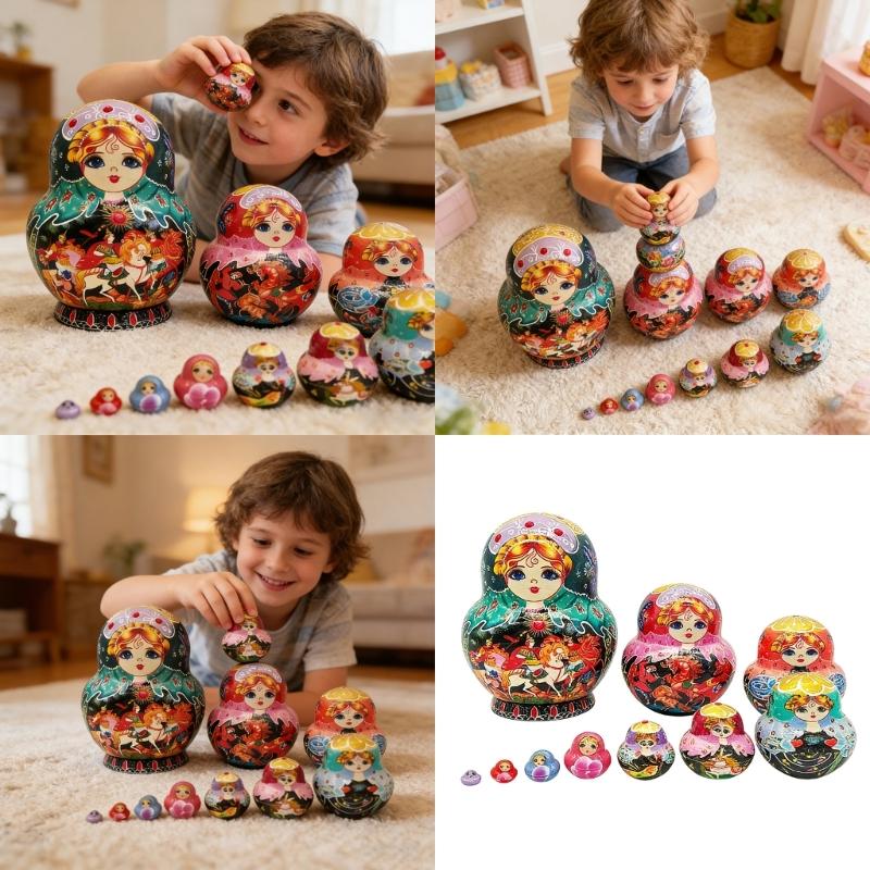 Matryoshka Russian Nesting Doll Traditional Art Russian Nesting Dolls Set of 10 Layers Wooden Toy for Children