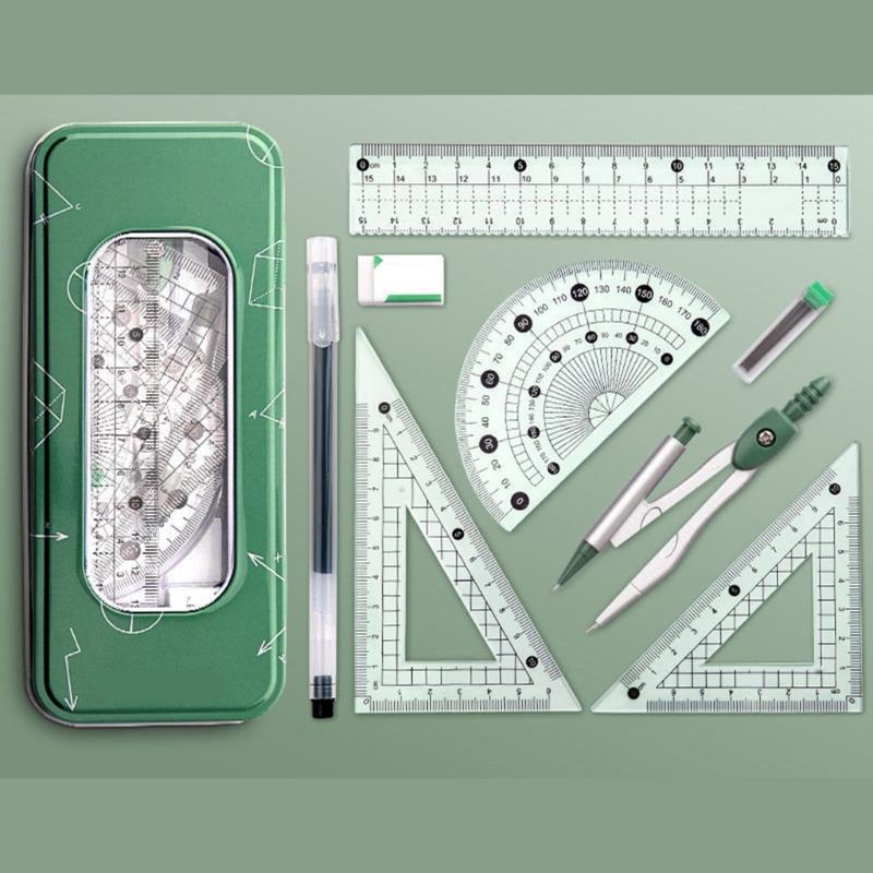 Multifunctional Drafting Tools Kits Including Compass Ruler Protractors Eraser For School Office Home Use In Organizers Box