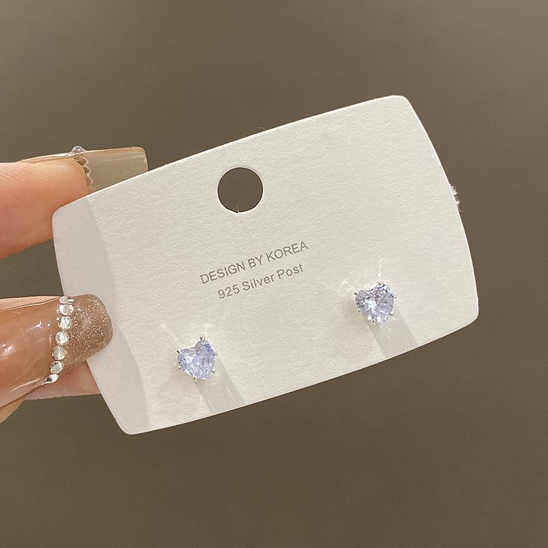 925 Silver Needle Exquisite Zircon Love Stud Earrings Women's Niche Design Earrings Korean Version Cold Wind Ear Jewelry