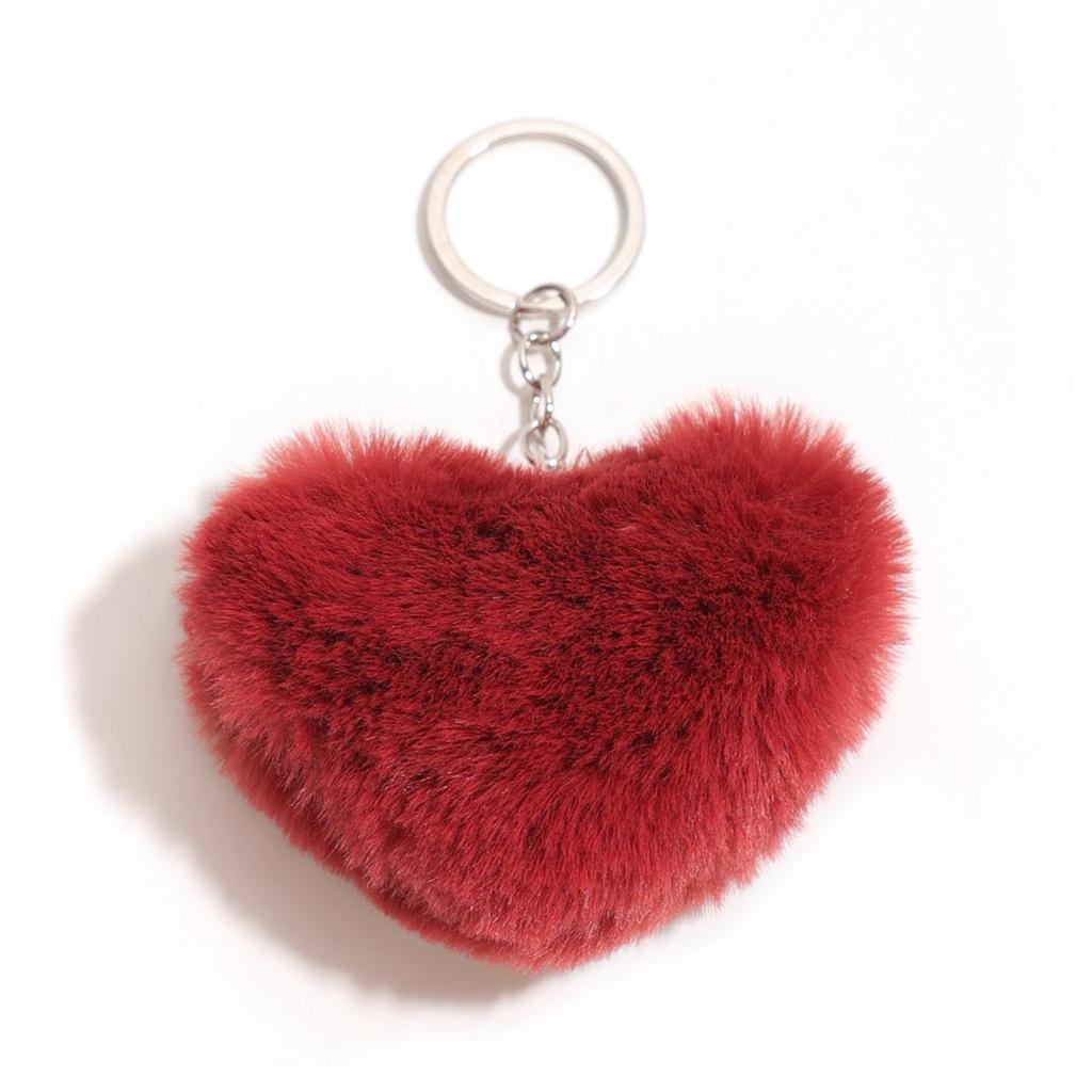 Duolingo Faux Rex Rabbit Fur Heart Keychain: Cute Pendant for Bags & Cars