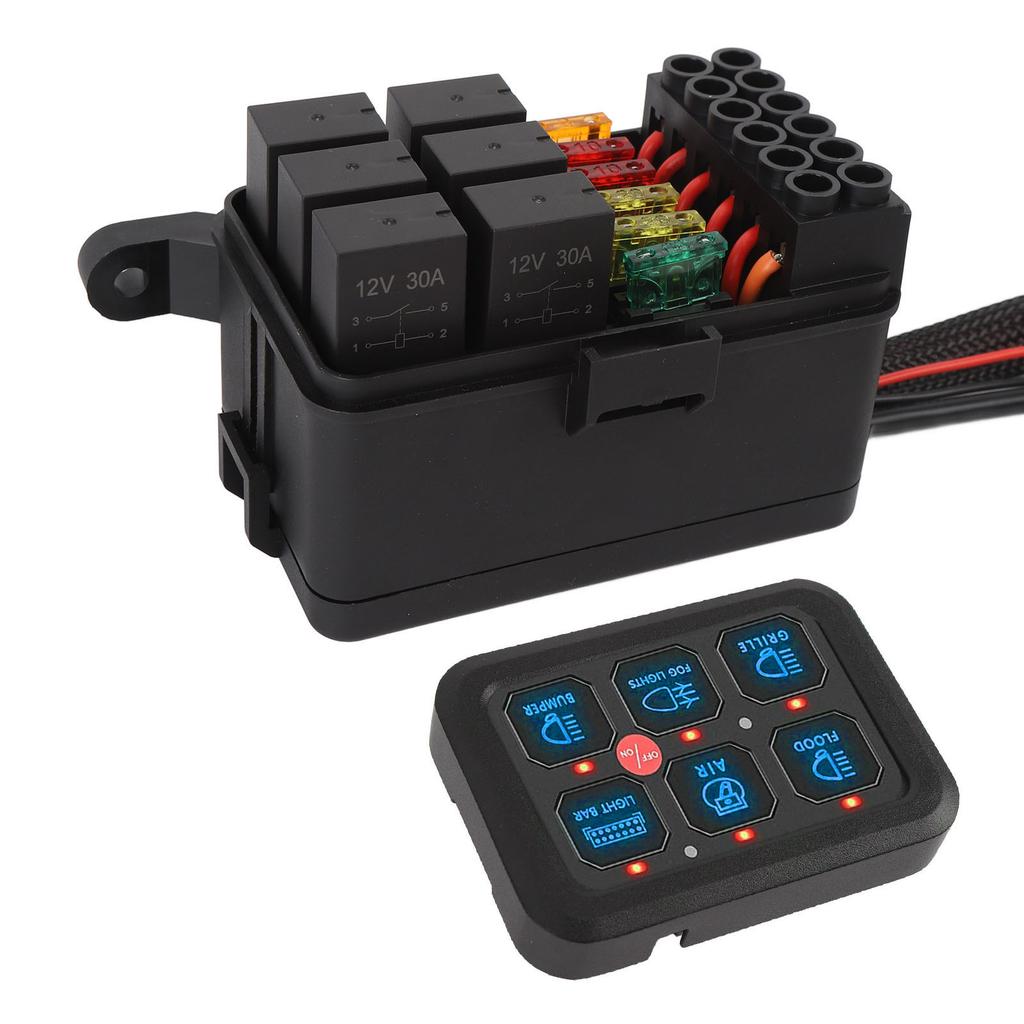 6 Gang 12V Switch Panel Dimmable Aluminum Shell 720W 60A LED Light Bar Circuit Control Box for Car Truck Boat UTV ATV