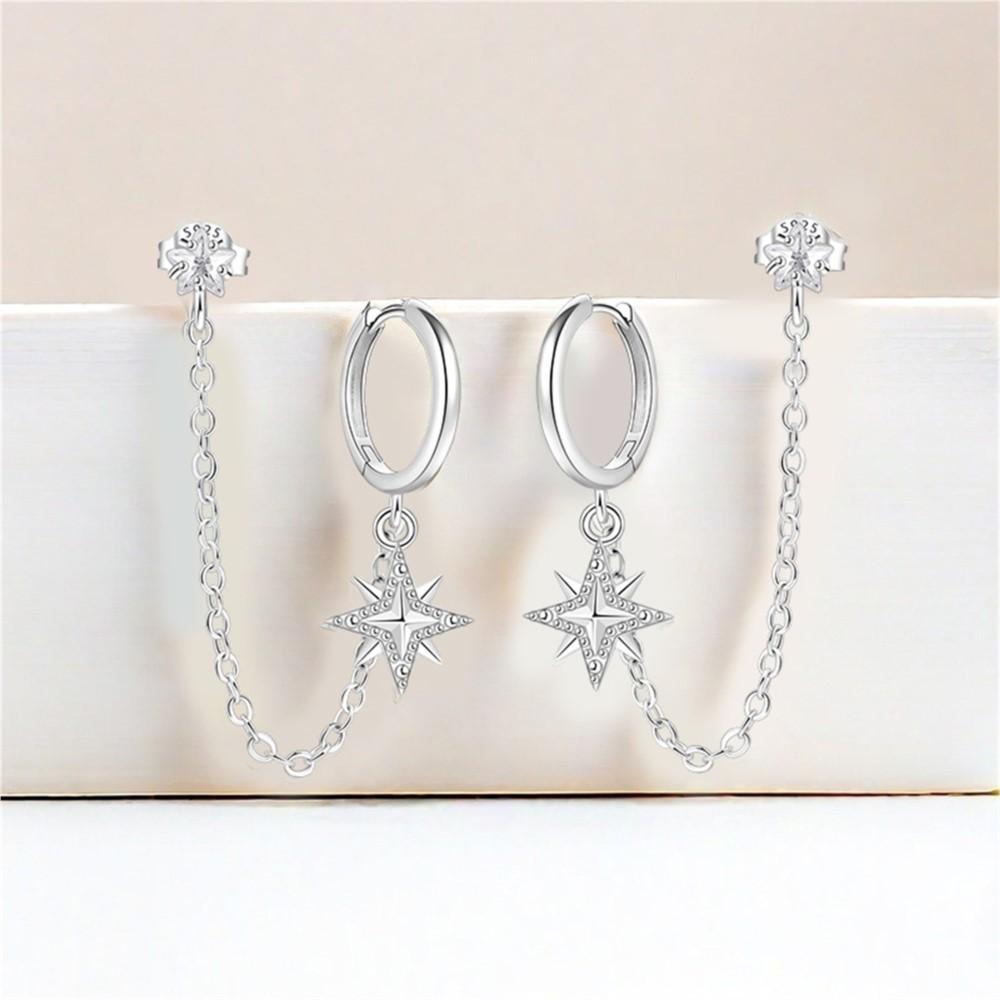 Orstarry S925 Silver Octagonal Tassel Earrings Women Hoop Jewelry Birthday Party Gifts