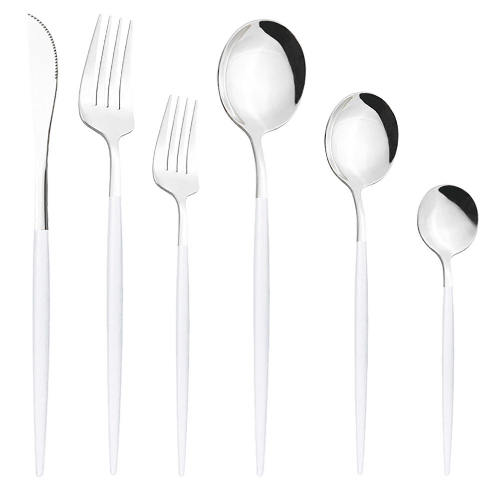 6Pcs/Set Gold Dinnerware Cutlery Set Mirror Stainless Steel Dinner Flatware Knife Dessert Fork Coffee Spoon Tableware Silverware Set