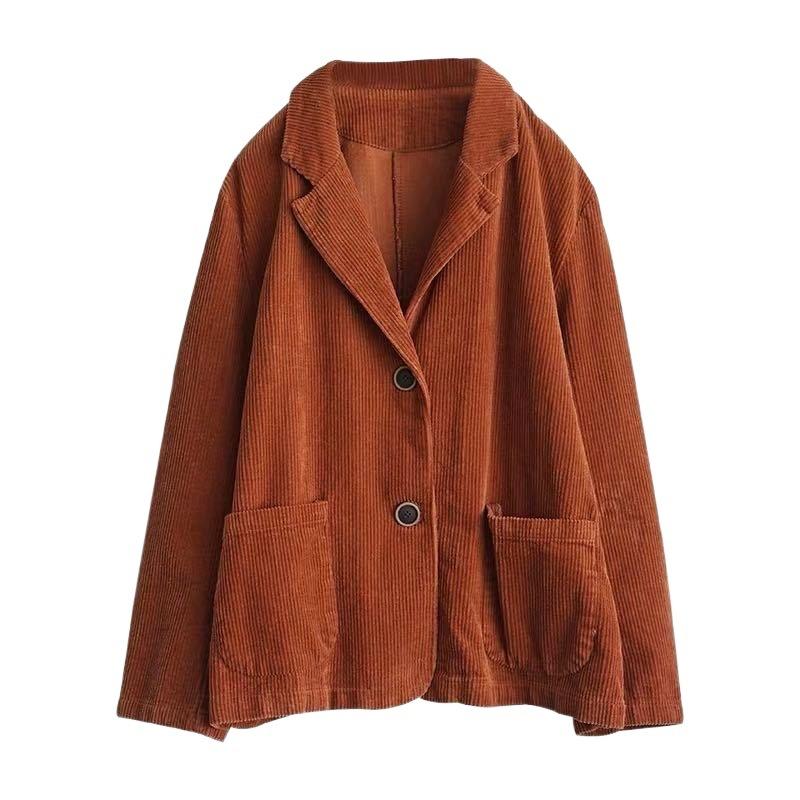 Harajuku Corduroy Jackets Korean Cute Solid Color Long Sleeve Lapel Neck Breasted Casual Double Pocket Cardigan Coat