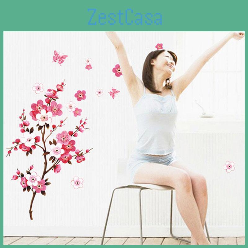 Beautiful 3d Room Peach Blossom Flower Butterfly Vinyl Art Decal For Home Mural Decoration