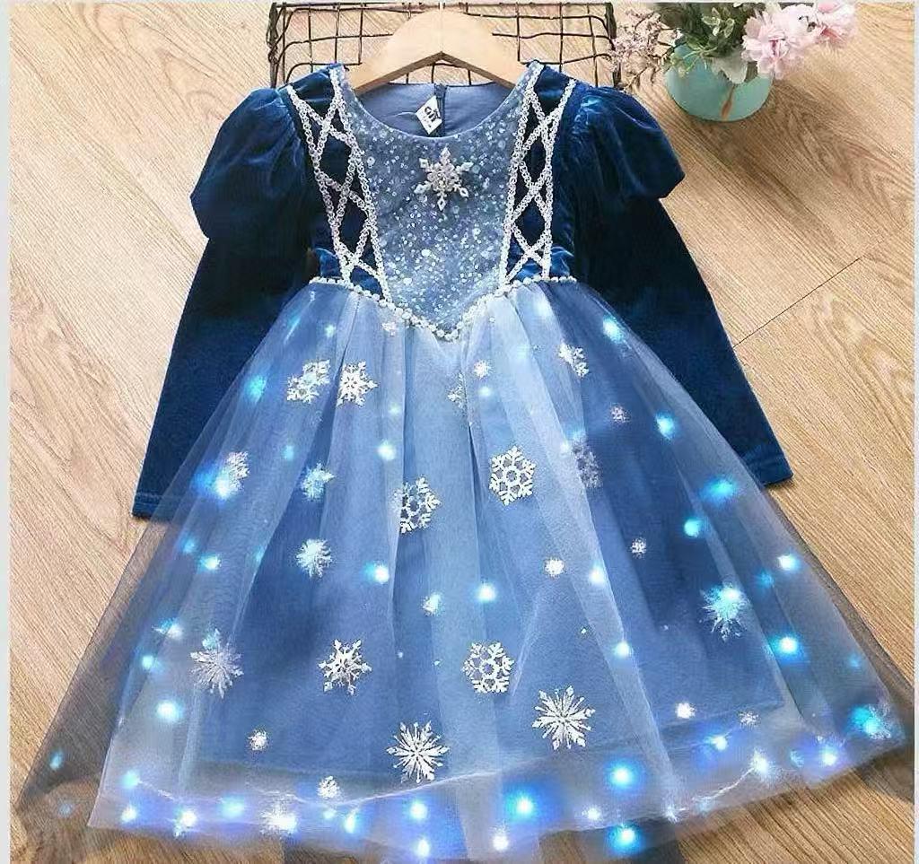 2025 Autumn/Winter Frozen Princess Elsa Long Sleeve Dress for Halloween and Holiday Gifts