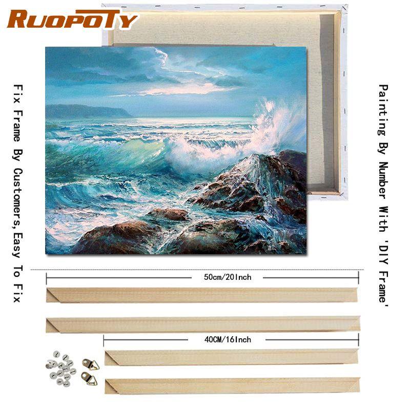RUOPOTY Abstrakt by DIY-maleri etter tall Landsacpe-bilde Lerretsmaling Håndmalt for hjemmeinnredning 40x50 cm med gjør-det-selv-ramme
