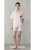 Energetic Pink & White Striped Women's Summer Pajamas - Antibacterial Pure Cotton, Short Sleeve With Shorts & Zipper.