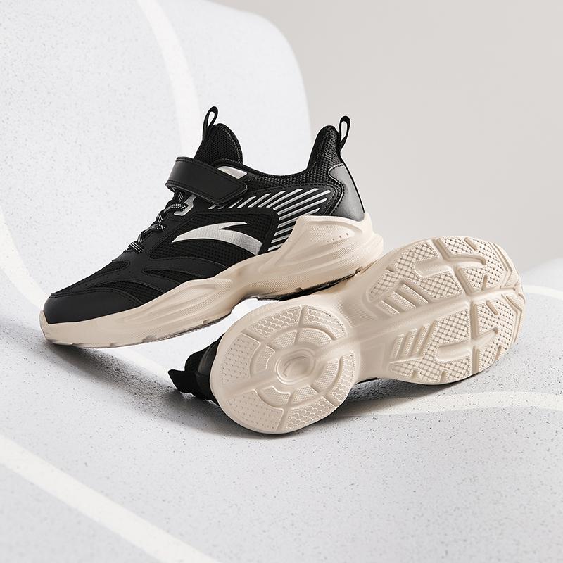 Anta Kids Fabric Versatile Trendy Simple Lightweight Breathable Low-Top Running Shoes Kids sneaker Black Silver White A12435522-5