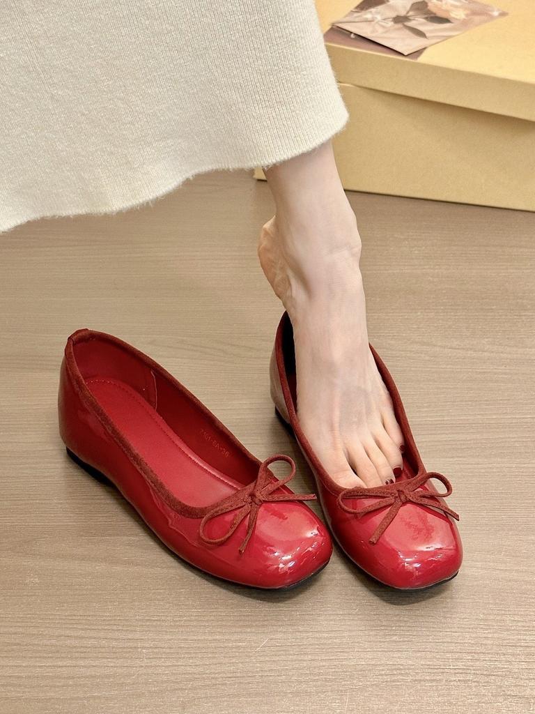Milk wants naked powder! Temperament patent leather round head bow inner height-increasing single shoes women's spring thick-soled Mary Jane shoes
