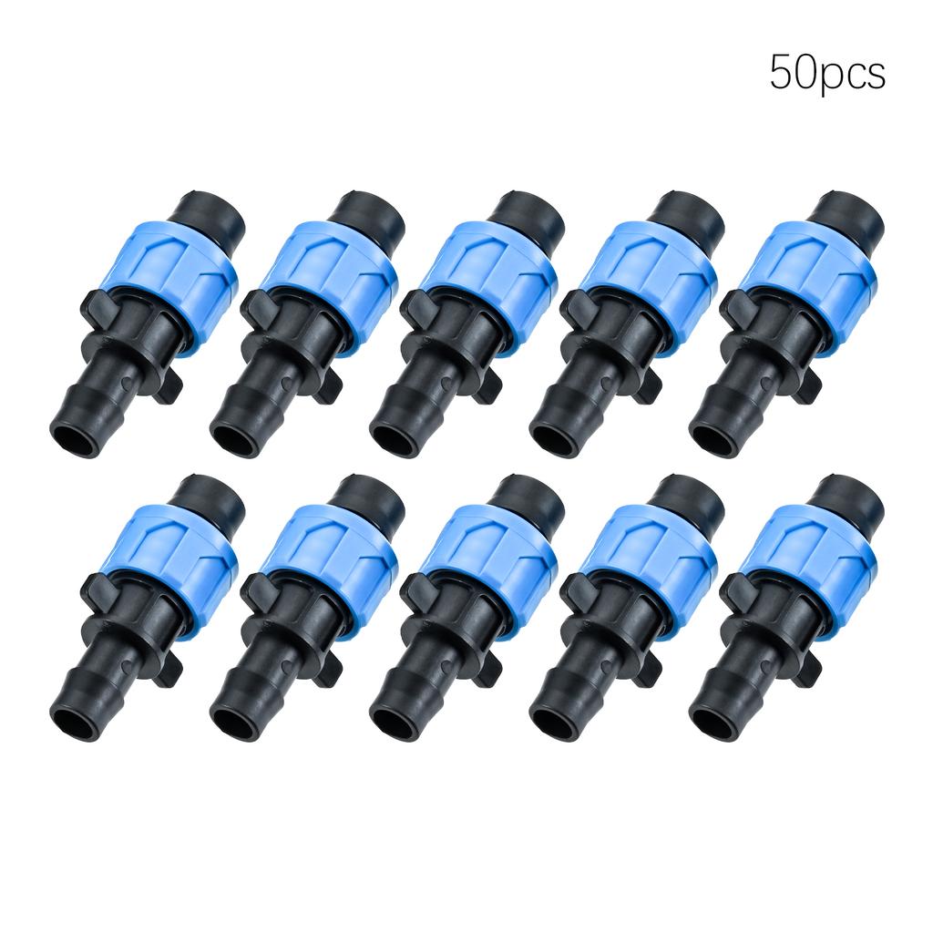 50Pcs Drip Irrigation Connector Tubing Coupling Barbed Locking Fitting Kit for 5/8" Drip Tape Sprinkler 1/2" Barb Irrigation