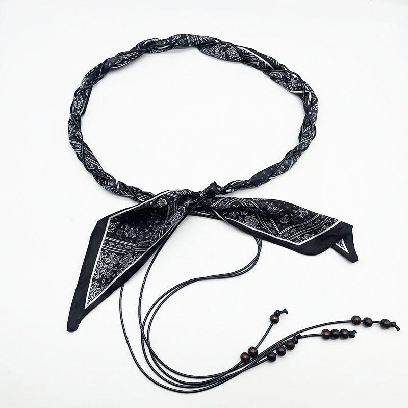 

Waist Belt, handwoven floral pattern, featuring a vintage casual style suitable for parties, summer, or school. чёрный