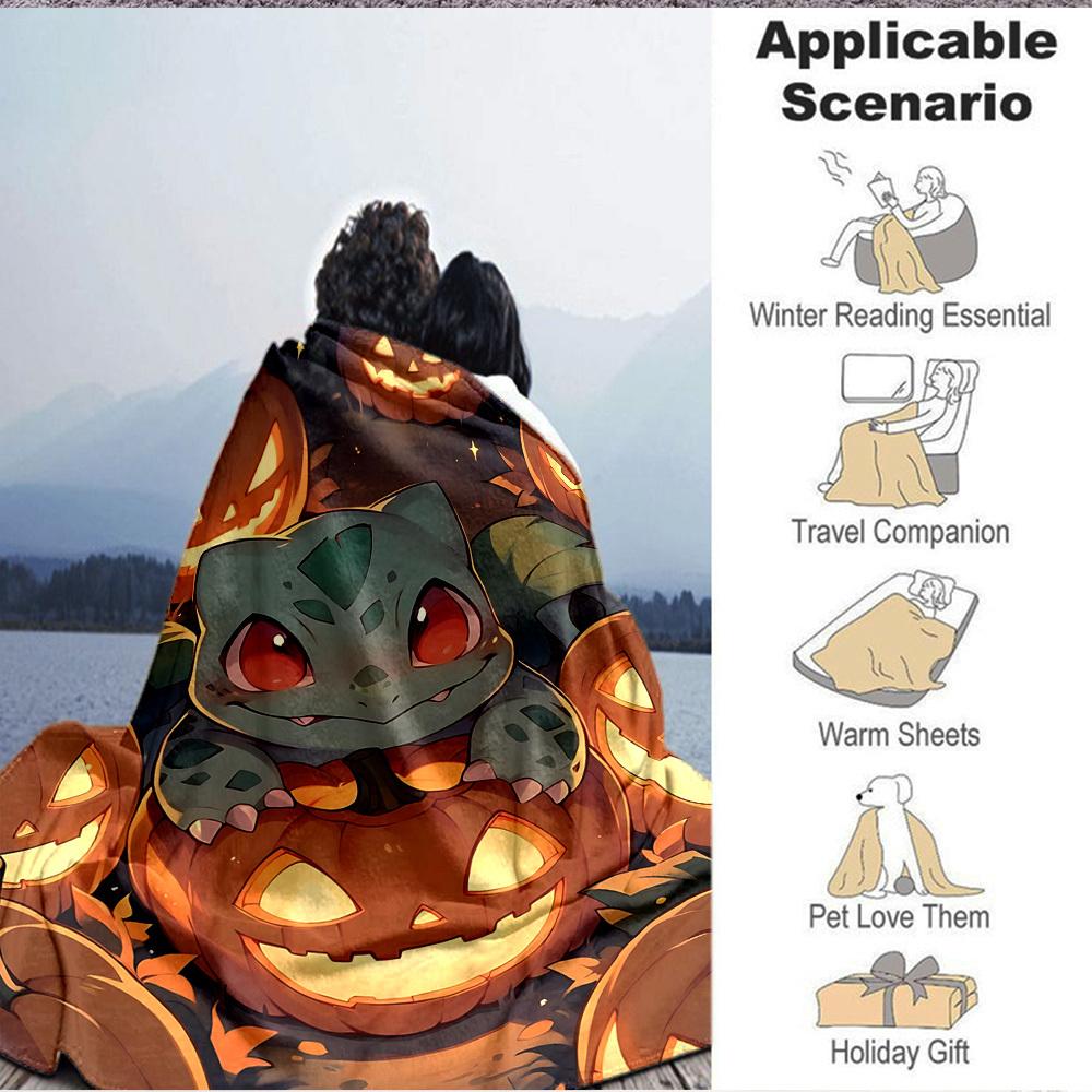 1pc Halloween, Pokémon Blanket Soft All Season Throw with Vibrant Design, Perfect for Home, Travel, and Gifts, Ideal for Naps and Camping