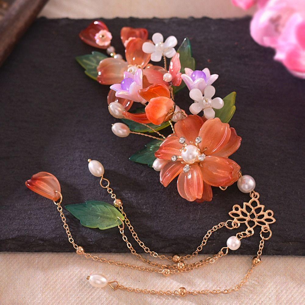 Earring Hanfu Hair Stick Pearl Flower Hair Comb Chinese Style Hairpin Set  Hairstyle Design Tool