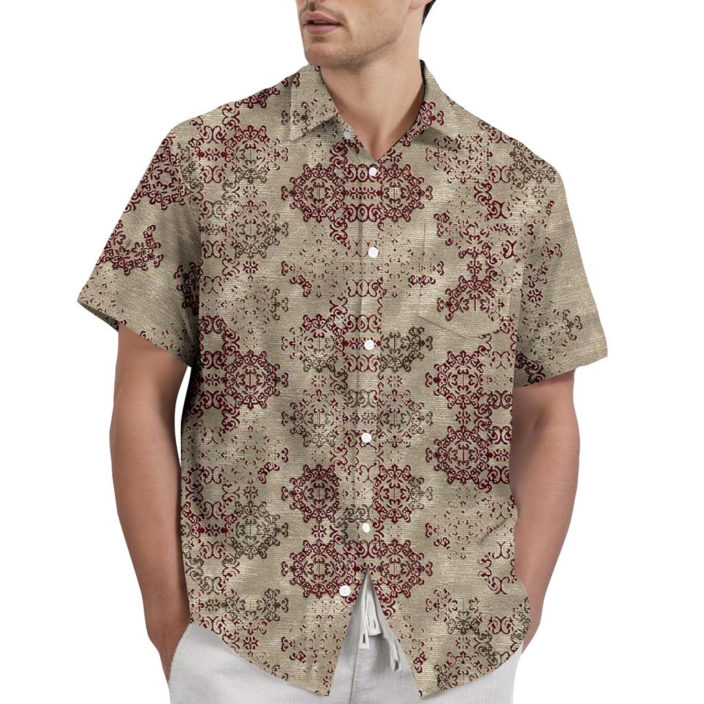 Retro Bohemian Print - Men's Casual Short Sleeved Shirt