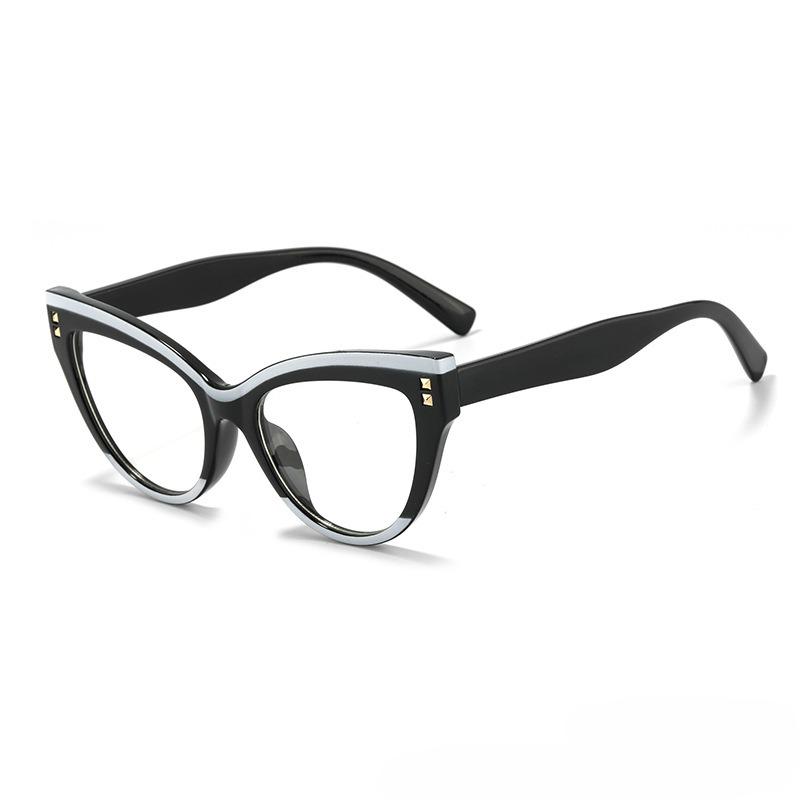 Fashion Rivet Anti-blue Light Cat Eye Reading Presbyopia Glasses Women Oversized FULL Frame Trendy Far Sight Eyeglasses