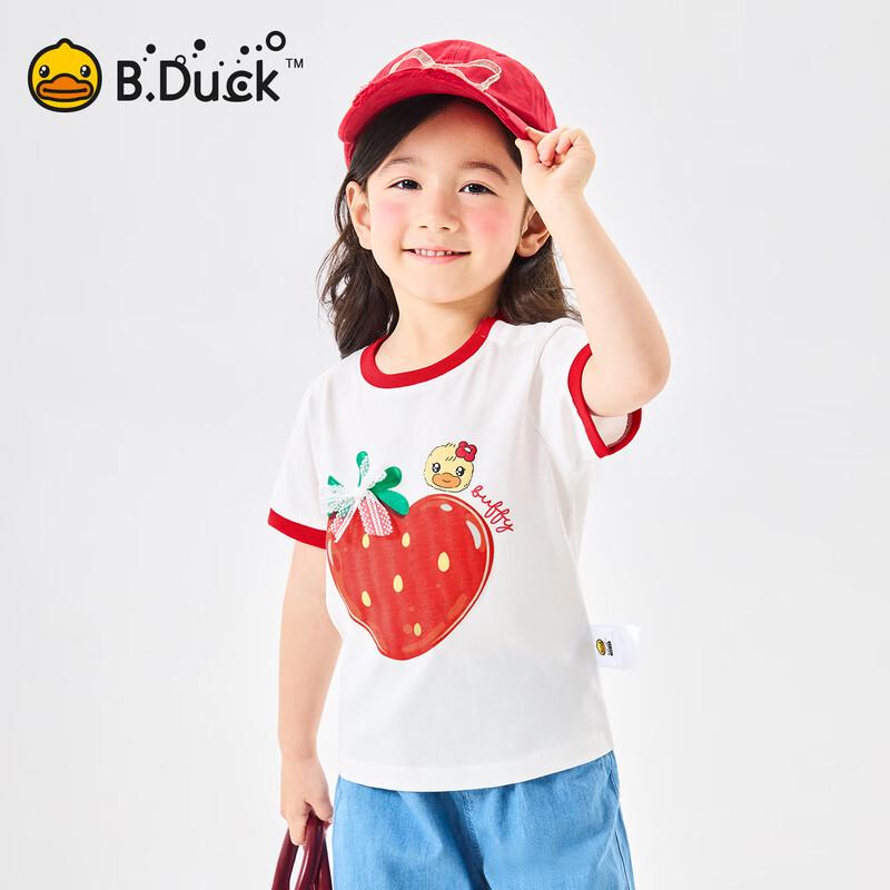 B.Duck Girls  Cotton Strawberry Short-Sleeved T-Shirt 130CM